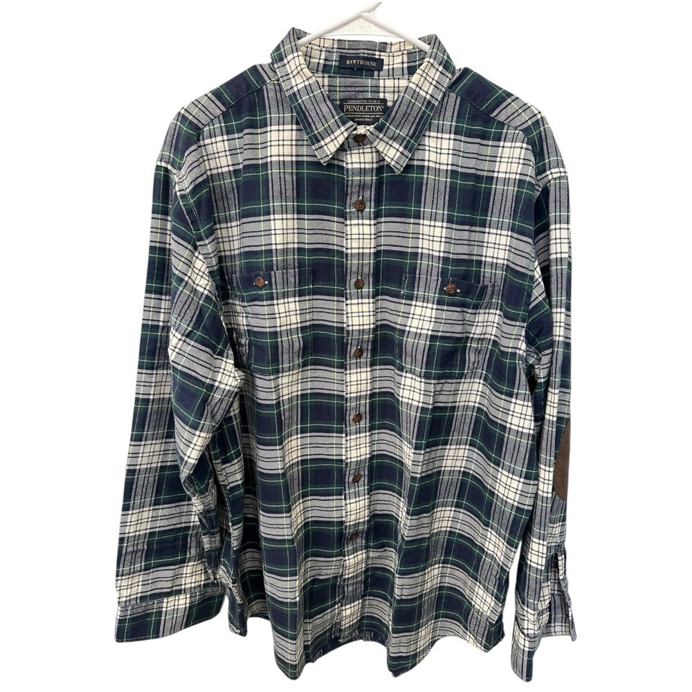 Pendleton Hawthorne Men's XL Plaid Flannel Shirt Elbow Patches EUC